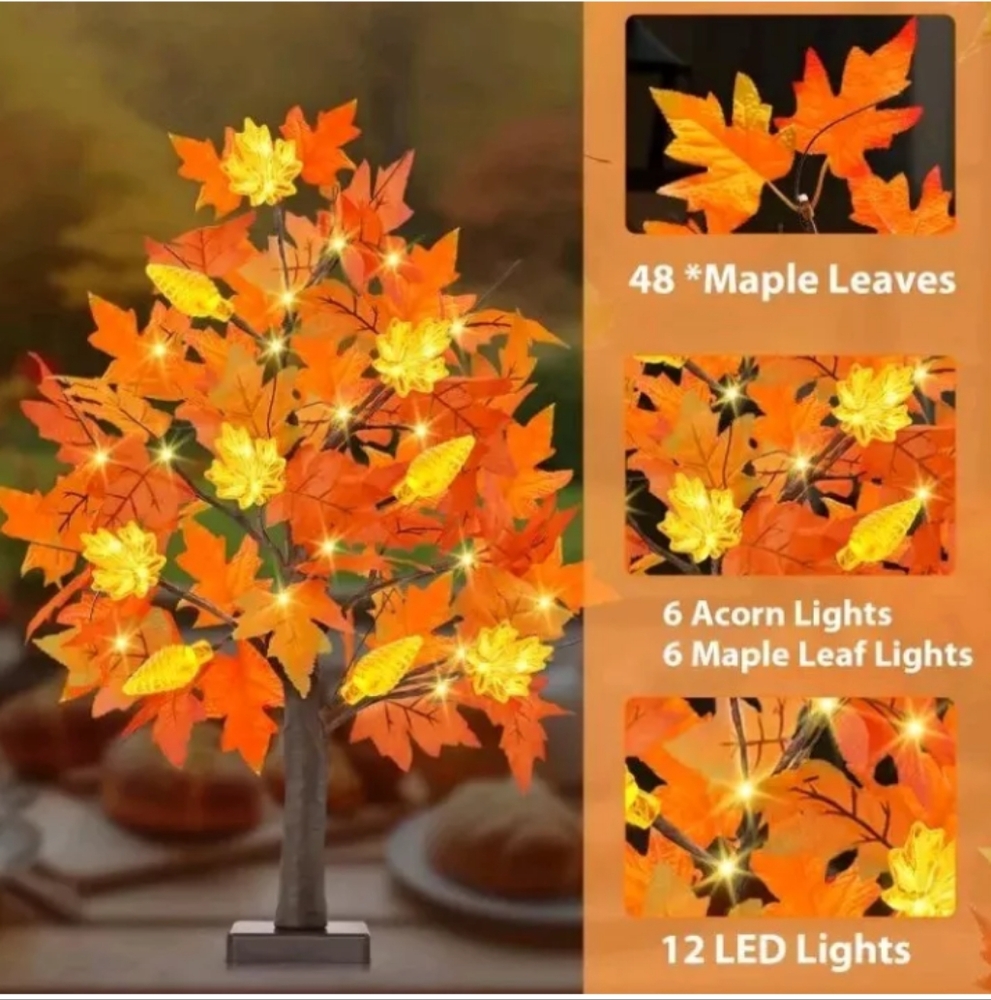 Lighted Fall Maple Tree With Timer... Set Of 2 ..  24 Inch